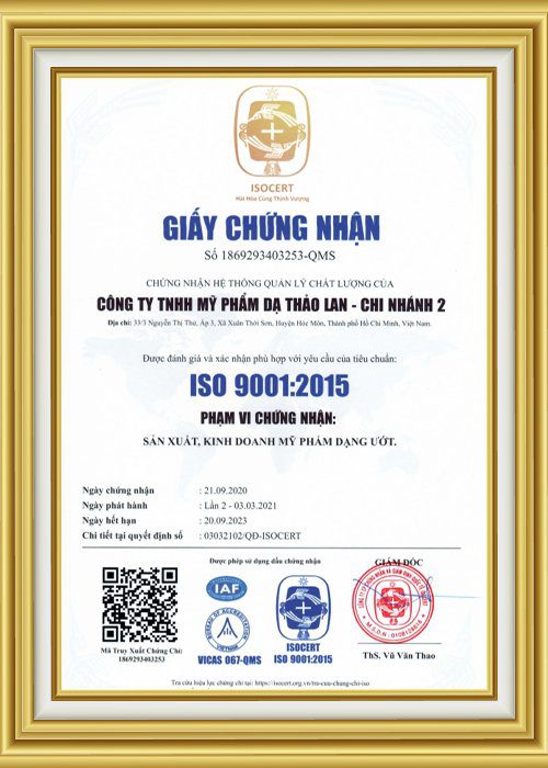 Giấy chứng nhận nhà máy đạt chuẩn ISO 9001